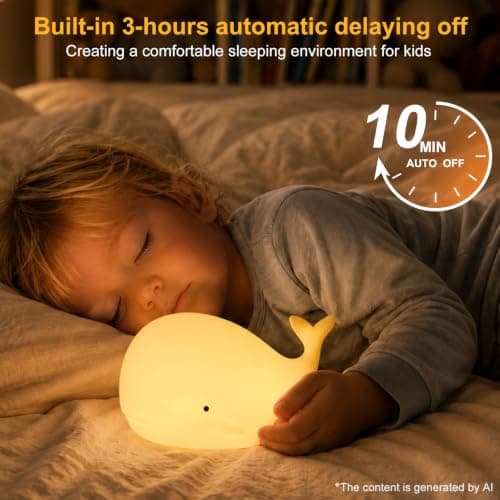 LOVERUIS Whale Night Light Children, 7 Colour Changing LED Portable Touch Baby Lamp, USB Rechargeable Silicone Animal Night Light for Children Nursery Toddler Girls Birthday Gift Room Decor (Whale) — view 4