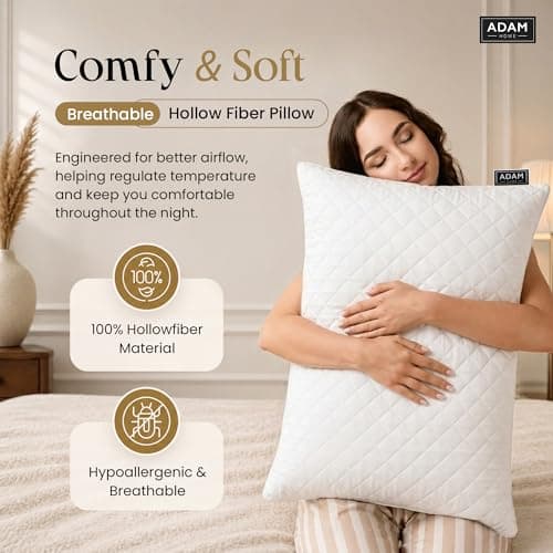 Adam Home Premium Pillows 4 Pack Hotel Quality Firm Support with Quilted Cover Hypoallergenic and Anti Dust Mite Soft Hollow-Fiber Down Alternative Bed Pillow for Stomach Back and Side Sleeper — view 6
