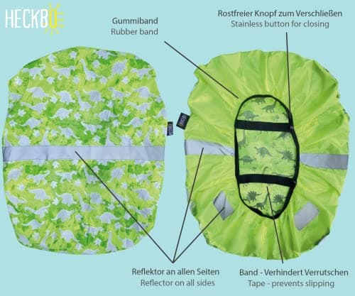 HECKBO Magic Satchel Backpack Rain Cover for Kids Boys Girls - Changes Colour in Rain - Dino Dinosaur - Reflective Stripes - Waterproof School Bag Protection - Water Repellent Rain Cover - Universal — view 4