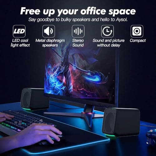 Aysoi PC Speakers, USB Powered Speaker Set, Jack AUX 3.5mm,Portable Mini Speaker for Laptop Smartphones MAC, Colorful RGB Lights — view 2