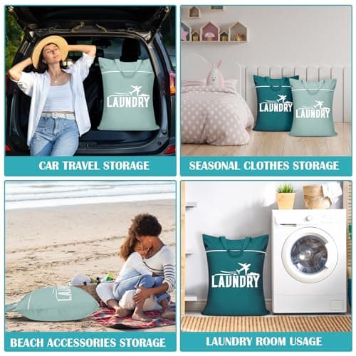2 Pcs Large Travel Laundry Bags - Waterproof with Handle, Washable Dirty Clothes Bags for Travel, Wet & Dry Bag, Bathing Suit & Gym Clothes Laundry, Swimming Pool & College Dorm — view 5