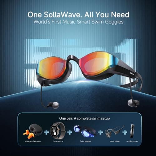 SollaWave AI Music Smart Swimming Goggles with Built-in Swimming Headphones, Real Time Voice Feedback + MP3 Player, 9-Axis Motion Sensor, IP68 Waterproof Headphones for Swimming App & AI Analysis — view 3