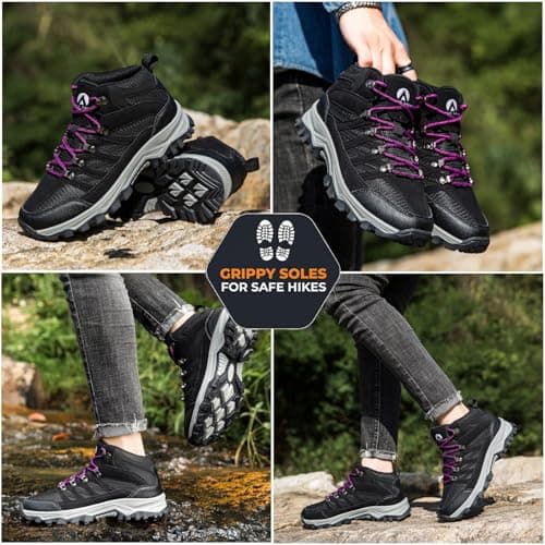 HODTOB Hiking Boots Mens Womens Lace-up Non-Slip Outdoor Men Women Mountain Trekking Shoes for All Season Walking Travelling Backpacking Camping Shoes Sneaker Black Red-5UK — view 2