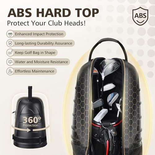 Golf Travel Bags for Airlines with Wheels, Hard Case Top and 1680D Heavy Duty Oxford Protect Golf Clubs, Lightweight and Easy to Maneuver, Black and Khaki — view 2
