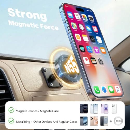 MAGJIEYX Magnetic Car Phone Holder, Drill Base Phone Mount for Dashboard of Truck Boat 360° Rotatable Ultra Stable Strong Magnet for iPhone 17 16 15 14 13 12 Samsung All Smartphones Accessories — view 6