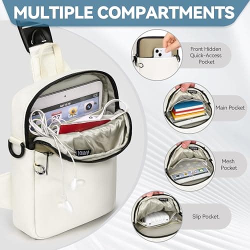 Eshow Cross Body Bag with Zipper Lock RFID Anti Theft Sling Bag Beige — view 6