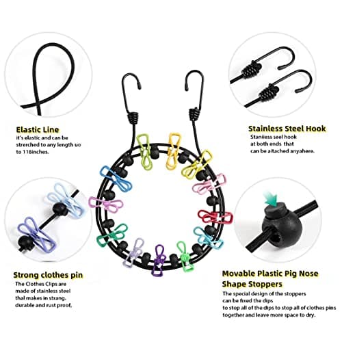 Portable Clothesline,Retractable Clothesline for Travel,Clothing line with 12 Clothes Clips,for Indoor Laundry Drying line,Outdoor Camping Accessories (black) — view 2