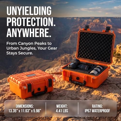MEIJIA All Weather IP67 Waterproof Hard Protective Case, Hard Camera Case with Customizable Foam, Perfectly Protection of Camera, Drones, Pistols, Equipments,13.35 x11.63x5.98inches(Orange) — view 6