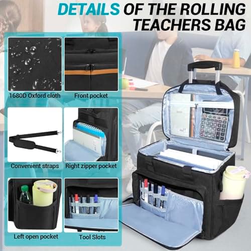 SUNDOY Rolling Teacher Bag with Detachable Trolley, 17.3" Laptop Tote Bag — view 5