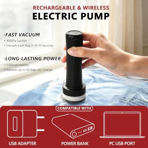 Vacuum Storage Bags for Travel with Wireless Electric Pump, 15 Combo — view 5
