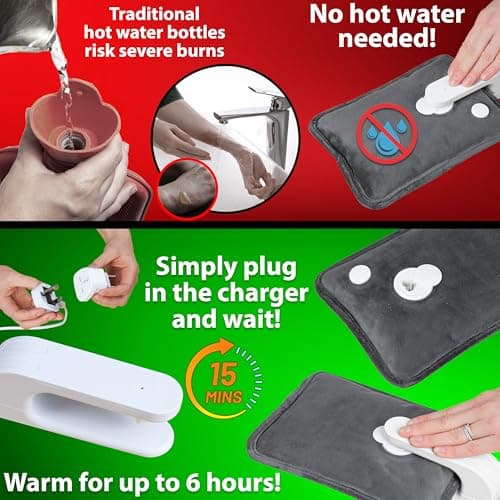 Rechargeable Electric Hot Water Bottle Heat Pad 6 Hour Warmth Temperature Control Detachable Lead Cosy Bed Warmer Hand Warmer Pouch Gifts (Charcoal) — view 5
