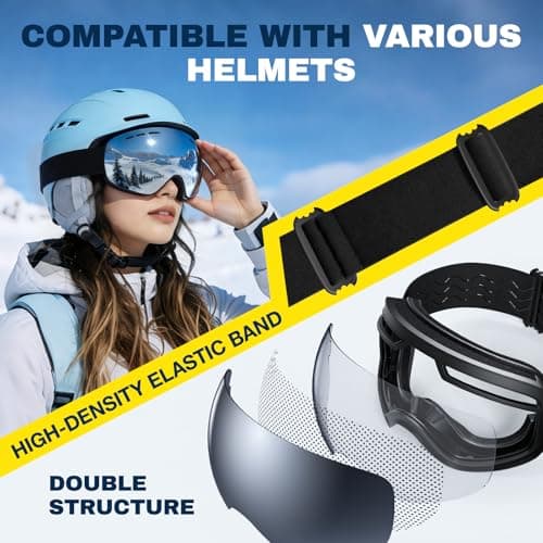 DOMOR Ski Goggles, Skiing Goggles for Men Women Youth Teen, Anti-fog UV Protection, Anti-Glare Snowboard Goggles for Skiing Snowboarding Cycling Motorcycle — view 6