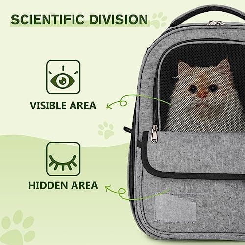 Pecute Cat Backpack, Breathable Pet Carrier With Scientific Zoning, Grey — view 3