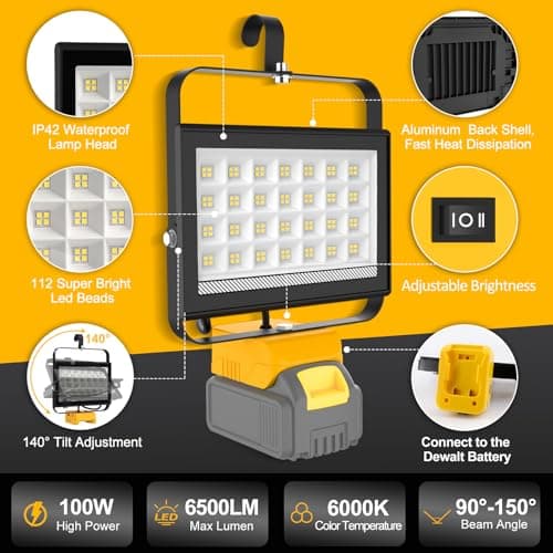 ILIKEPOW Cordless Work Light Compatible with dewalt Battery for Workshop — view 4