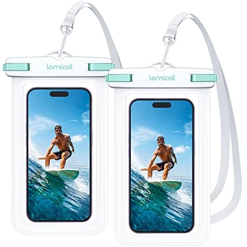 Lamicall Waterproof Phone Pouch Case - [2 Pack] IPX8 Waterproof Phone Case for Swimming Dry Bag with Clip Strap for iPhone 17 16 15 14 13 12 11 Pro Max Plus Air Mini, Xs, Samsung S23, Up to 7” - White