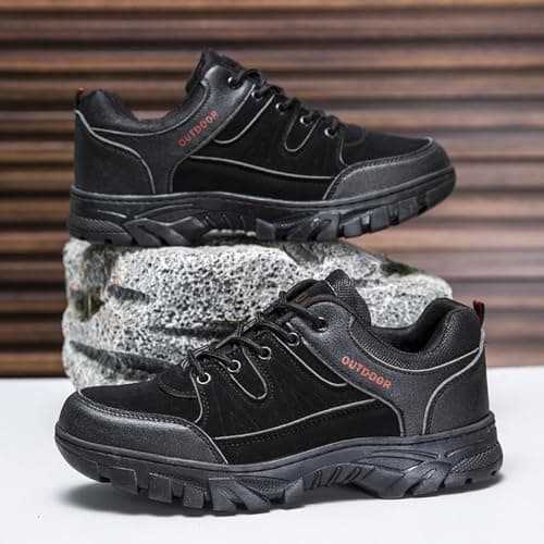 Mens Travel Trainers Mens Outdoor Hiking Shoes Low Top Trekking Shoes Breathable Trails Trainers Non-Slip Outdoor Sneakers Camping Trainer for Stability & Grip Backpacking Climbing Sneaker Black — view 3