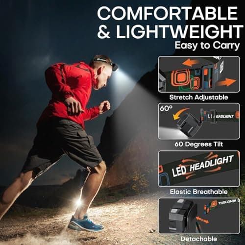 LED Head Torch Rechargeable ,【2 Pack】Super Bright 2000LM Headlamp, 20H Runtime 5+1 Modes Adjustable Headtorch with Motion Sensor, Waterproof Headlight with Red Light for Camping Fishing Cycling Hiking — view 4
