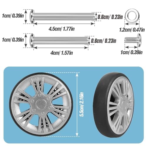 Volein 4 Pcs Suitcase Replacement Double Wheels, 55mm Wear Resistant Luggage Wheels Replacement with Bearings Spare Casters Kit for Worn Suitcase Tyres(Silver-VN5) — view 2