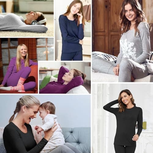 SIMIYA Thermal Tops Womens Round Neck Soft Long Sleeve Tops Women Grey — view 5
