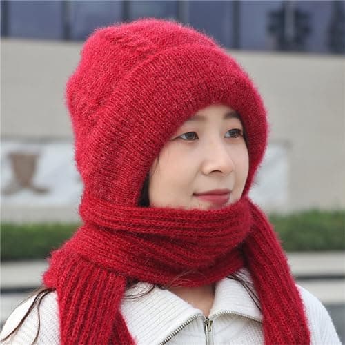 Banana Neckerchief Ear Hat Scarf Warm Ear Protection Hooded Scarf Women's Winter Knitted Hat Sustainable Travel, red, One size — view 2