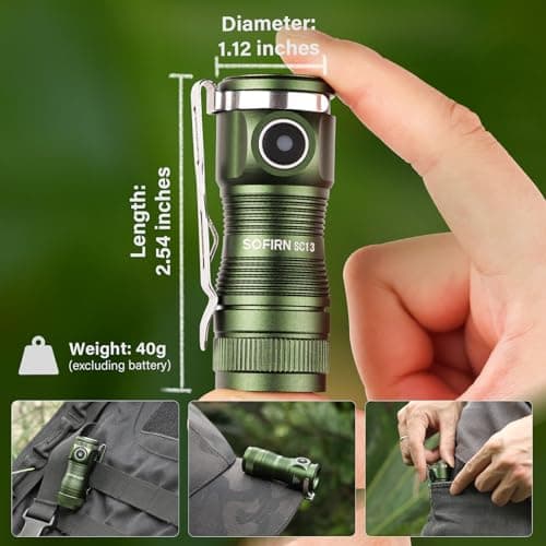 Sofirn SC13 Green LED Torch - 1300LM Rechargeable Pocket Light With 217M Optical Path Distance, 5 Modes, IP68 Waterproof EDC for Camping, Hiking, Emergency — view 4