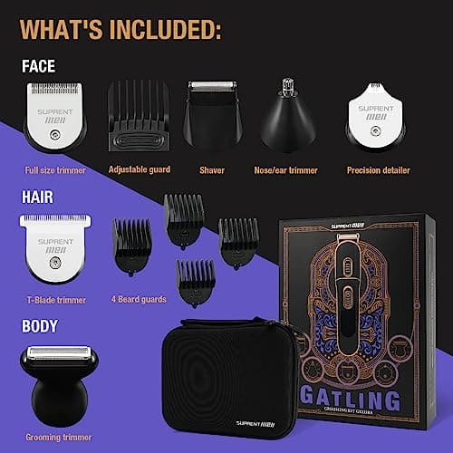 SUPRENT Beard Trimmer for Men - 16 Piece Beard Grooming Kit with Nose Trimmer, Hair Clippers Cordless Electric Shaver for Men Face Body, Fully Washable- Mens Gifts (Black) — view 6