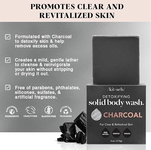Kitsch Charcoal Soap Body Wash Bar 113g - Detoxifying Bar Soap — view 2