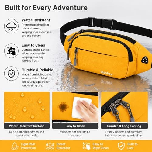 Waterproof Bumbags Waist Fanny Pack Ladies Fashion Bum Bag with Adjustable Belt for Sport Running Hiking Jogging Travel Dog wolking Girls Women Men (Yellow) — view 3