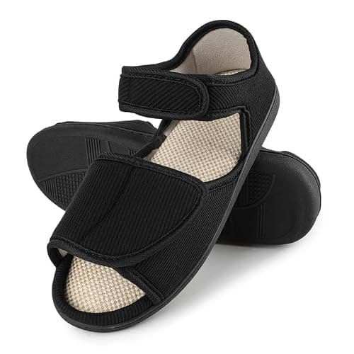 TIESTRA Mens Sandals Open Toe Non-Slip Slipper Boots Wide Fit Adjustable Shoes for Indoor & Outdoor Black 10UK-44EU — view 6
