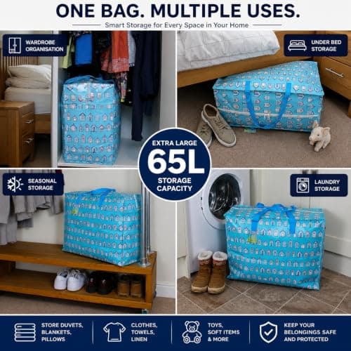 Extra Large Storage Bags laundry Blue Beach huts (65 ltr) — view 3
