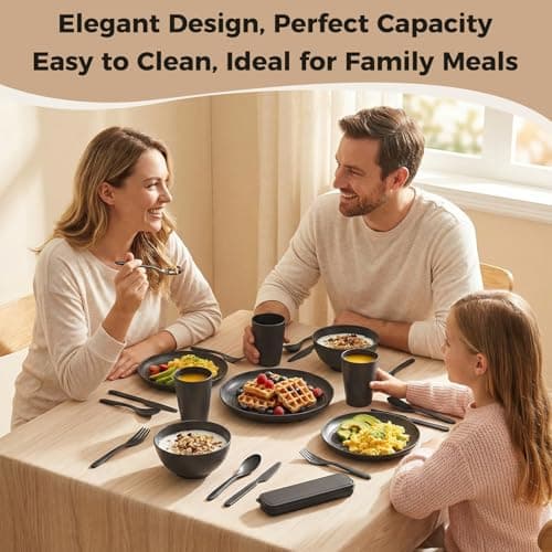 Plates and Bowls Set, Unbreakable Camping Tableware, 8 PCS Cutlery Set, Reusable Tableware Lightweight Plates Bowls Cups, Microwave & Dishwasher Safe, for Camping, Picnics — view 6