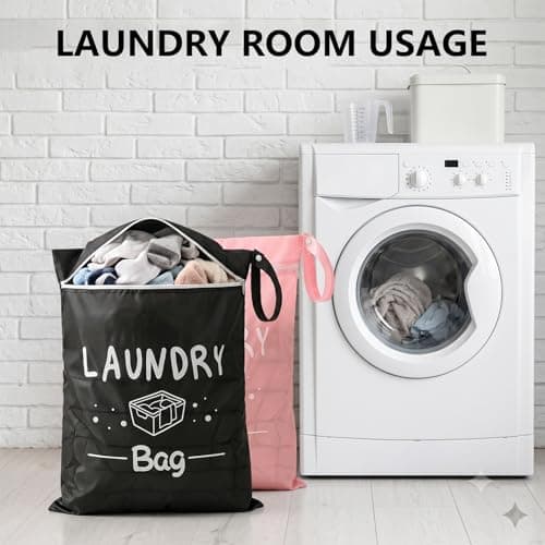 Hounyou 4Pcs Travel Waterproof Laundry Bag, Travel Laundry Bags for Dirty Clothes, Lightweight Small, with Handle & Zipper, for Swimming Home Holiday Camping (Pink, Black) — view 5