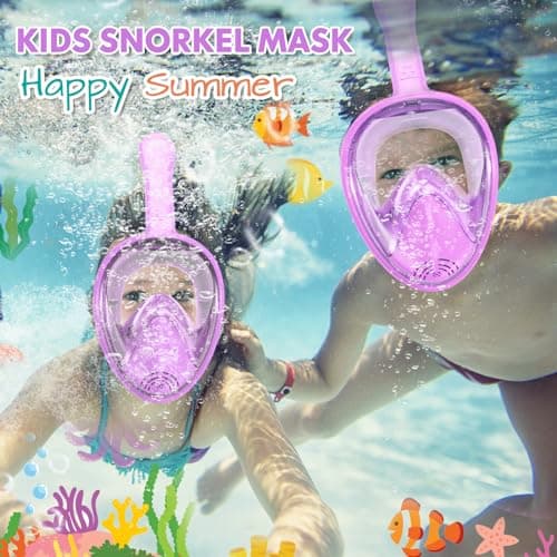 Kids Snorkel Mask Full Face, Snorkeling Gear for Kids 3-14 with Camera Mount, 180 Degree Panoramic View Snorkeling Set Anti-Fog Anti-Leak (Purple) — view 3
