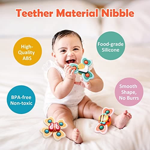 Hooku Suction Spinner Toys, 3 Pcs High Chair Toys with Suction Cups, Spinning Toys 1-3, Birthday Gifts for Infants Boy Girl, (A6) — view 3