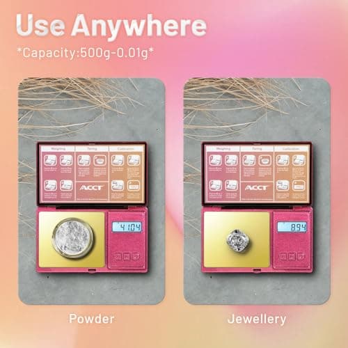 ACCT Digital Pocket Scale, Mini Scales, 0.01g x 500g, Jewely Scale, Gram and oz 6 Units, Tare, Accurate Jewellery Scales (Pink) — view 4