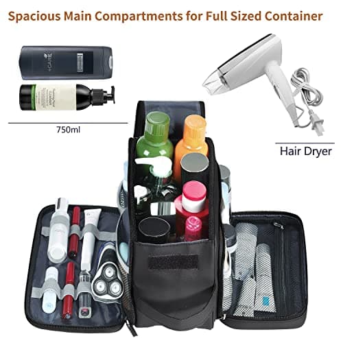 Large Toiletry Bag for Men, PU Leather Travel Toiletry Organizer, Dopp Kit Water-Resistant Shaving Bag for Toiletries Accessories Toiletries Organizer Cosmetic Bags, Black, XL, Toiletry Bag — view 2