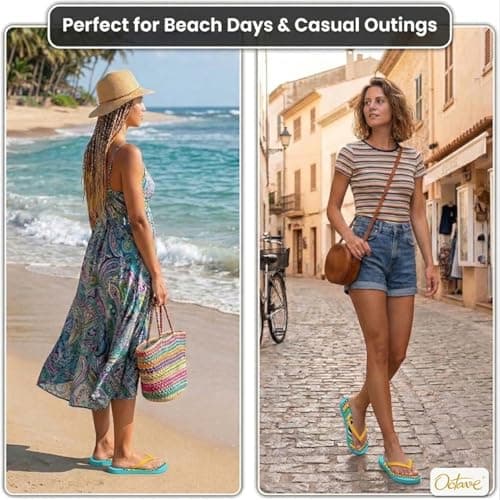 Octave® Ladies Flip Flops Flatform Sandals Comfortable Rubber Beach Flip Flops for Woman,Non-Slip Shower & Pool Slippers, Lightweight Summer Beach Sandals (Green, UK 4 / EURO 37) — view 2
