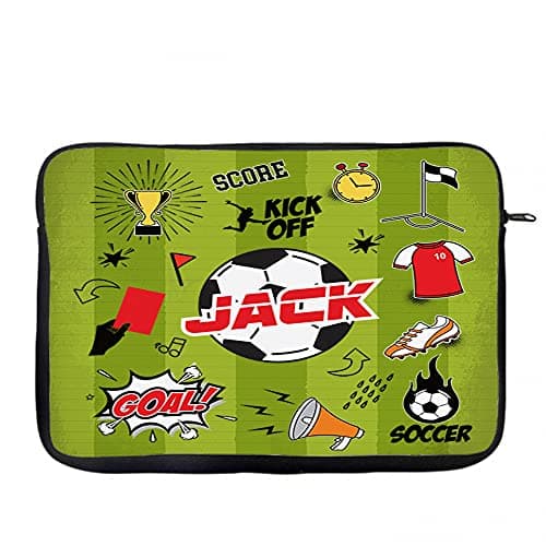 Personalised Back to School, Football/Soccer Ball Fan, Sports Player Kick Off Goal Score Gift for Boy Toddler Birthday Present iPad Air/Pro/Mini, Laptop Sleeve/Cover. (14")