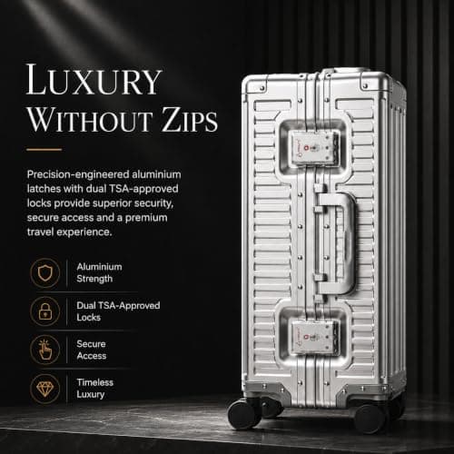 Aerolite Premium Aluminium Cabin Suitcase – Zipperless TSA Locks, USB Charging Port, Front Laptop Compartment & Fold-Up Bottle Holder – 55x38x23cm, 40L – Metal Hard Shell Carry On Hand Luggage Silver — view 2