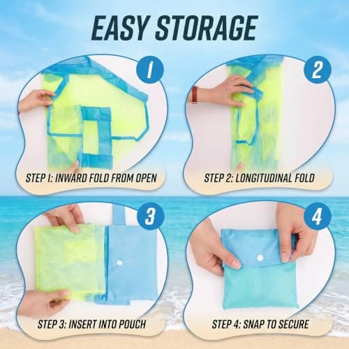 Large Mesh Beach Bag,Beach Toy Bag for Kids,Mesh Beach Bags,Foldable Toys Net Tote Bags Waterproof Lightweight for Sand Storage for Wet Towels Swim Pool Travel Essentials Accessories (40x24x38 cm) — view 4