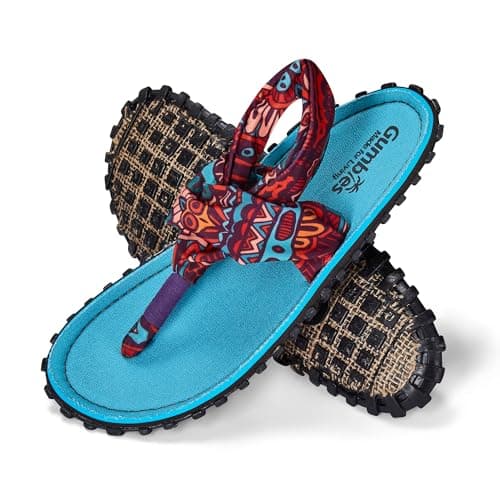 Gumbies Slingback Sandals | Unisex Flip-Flop Style with Recycled Rubber Sole, Cotton Canvas Toe Post & Stretchy Back Straps | Casual, Comfortable & Travel-Ready Footwear | Turquoise Vintage | EU 38