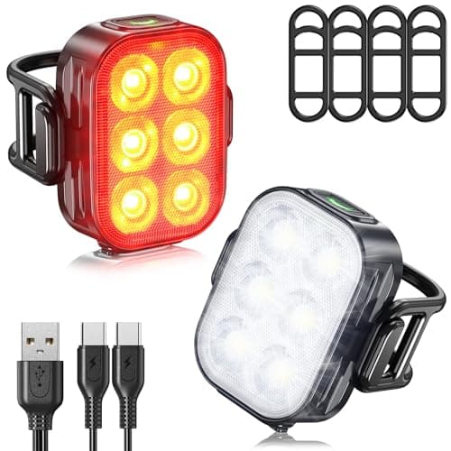 Ultra Slim Rechargeable Bike Lights Front and Rear Set, USB C Fast Charging Bicycle Lights, Waterproof IP65 Cycle Light Kit with 4 and 6 Modes for Road Safety, Night Cycling and Commuting