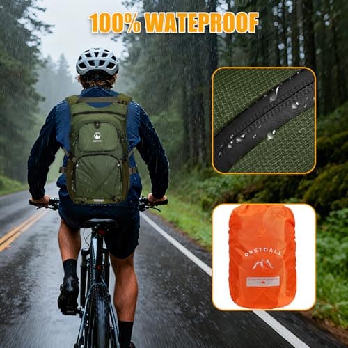ONETOALL Hydration Backpack with 2L Water Bladder, 22L Waterproof Hiking Backpack with Rain Cover, Insulated Compartment for Running, Cycling, Walking, Camping & Skiing, Military Green — view 4