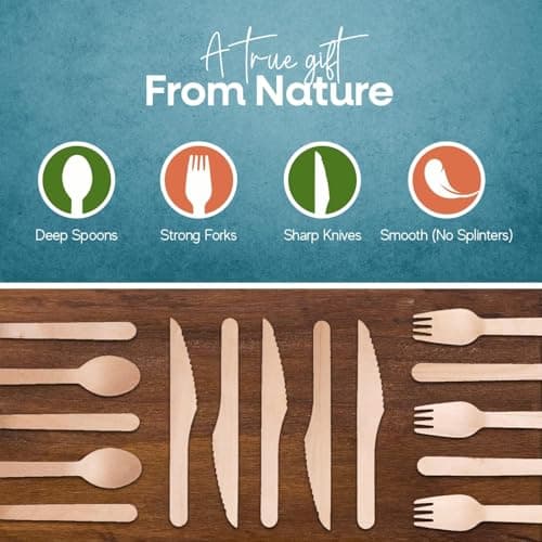 FOOGO Green 75pcs Disposable Wooden Cutlery Set, 16cm — view 3