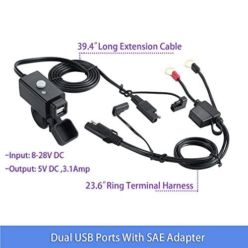Waterproof Motorcycle USB Phone Charger Adapter with Power Switch 5V Dual Ports Smart Charging Power Socket for iPhone, Tablets, Samsung, Gopro — view 3