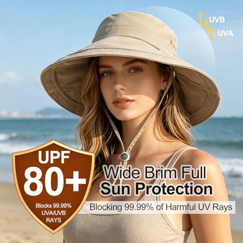 AYPOW Women Sun Hat UV Protection Wide Brim Bucket Hats, Quick-Drying Water-Resistant Fold Up Brim Summer Beach Cap, Foldable Adjustable Garden Caps for Outdoor Fishing Travel Hiking Beige — view 2
