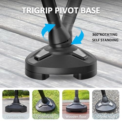 HEALTHBAZAAR Walking Stick for Men & Women - Self Standing Pivot Stick, Adjustable, Foldable Walking Sticks for Seniors & Adults with Wrist Strap, Travel Bag | TRIGRIP — view 3