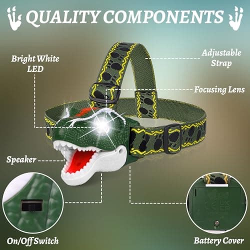 QCTOYS T-Rex Dinosaur Headlamp - LED Head Torch Toys for Kids Age 3-10 — view 3