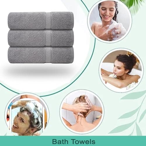 Casabella 3 Pc Bath Towel Set - 100% Cotton, Soft & Absorbent Large Bath Towels, 70x130 cm, Premium Quality Towel Set,Hotel Qualty Bathroom Towels Set, Travel Towel, Beach Towel, Bath Towels, Silver — view 6