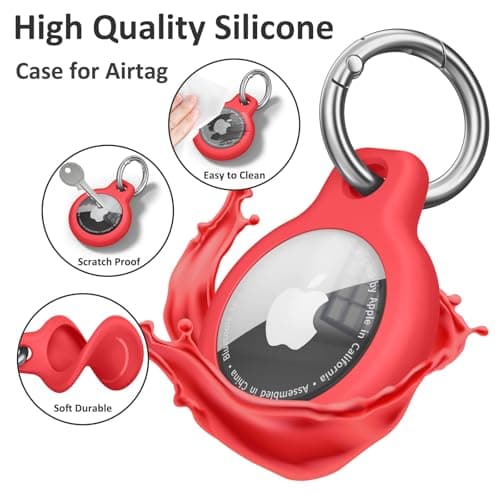 Air Tag Holder Air Tag Silicone Case, with Keychain, TPU Case for Air Tags Keyring for Keys, Bags, Luggage, Pet Collar, Anti-Lost and Scratch-Resistant, Fully Covered (Red) — view 5